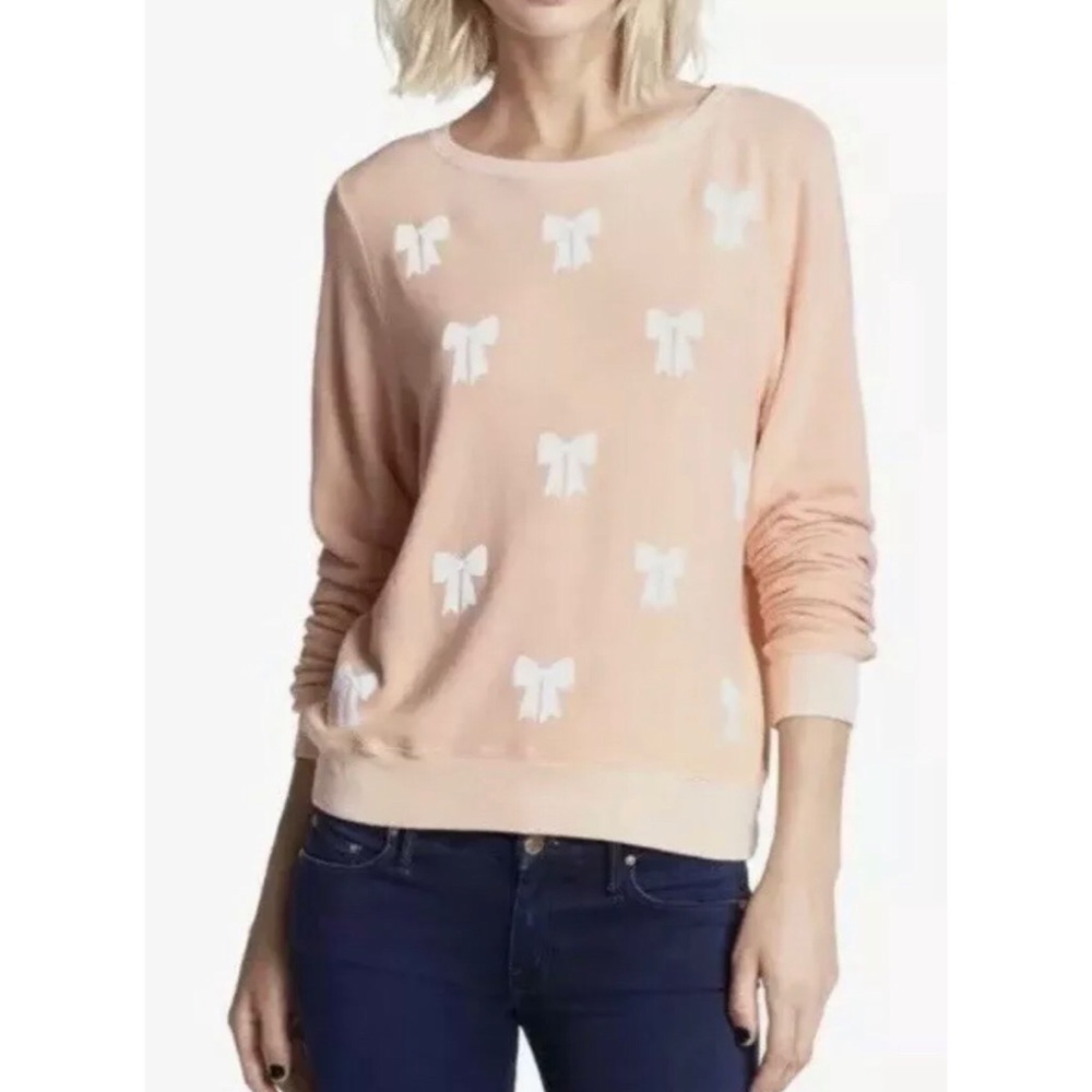 Wildfox M baggy beach jumper peach bow pattern